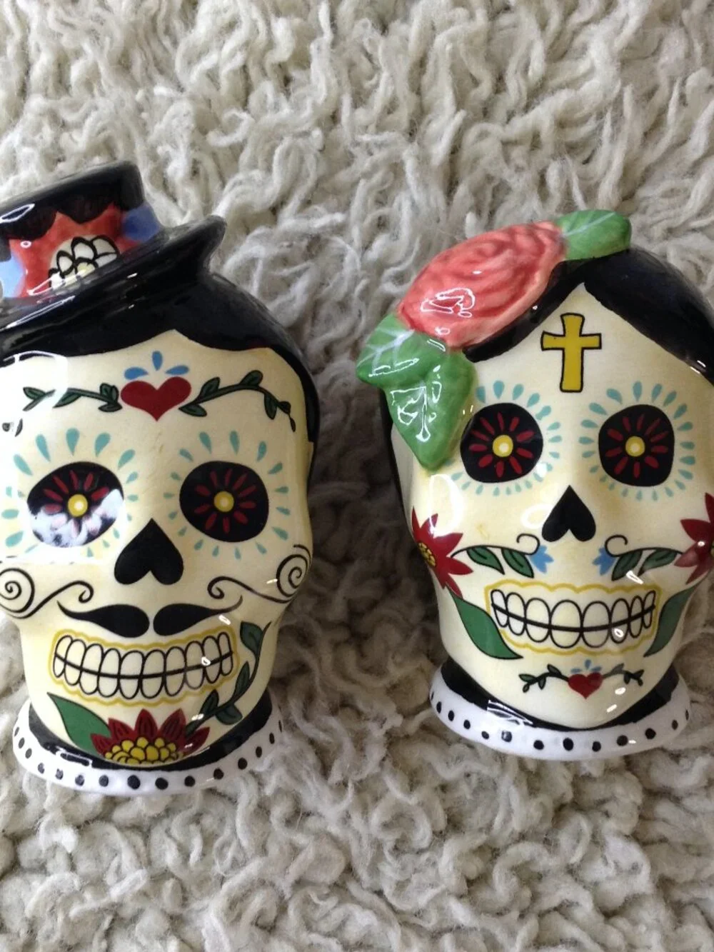 NWOT Day of the Dead Blue Sky Clayworks Salt and Pepper Shakers Halloween Spooky